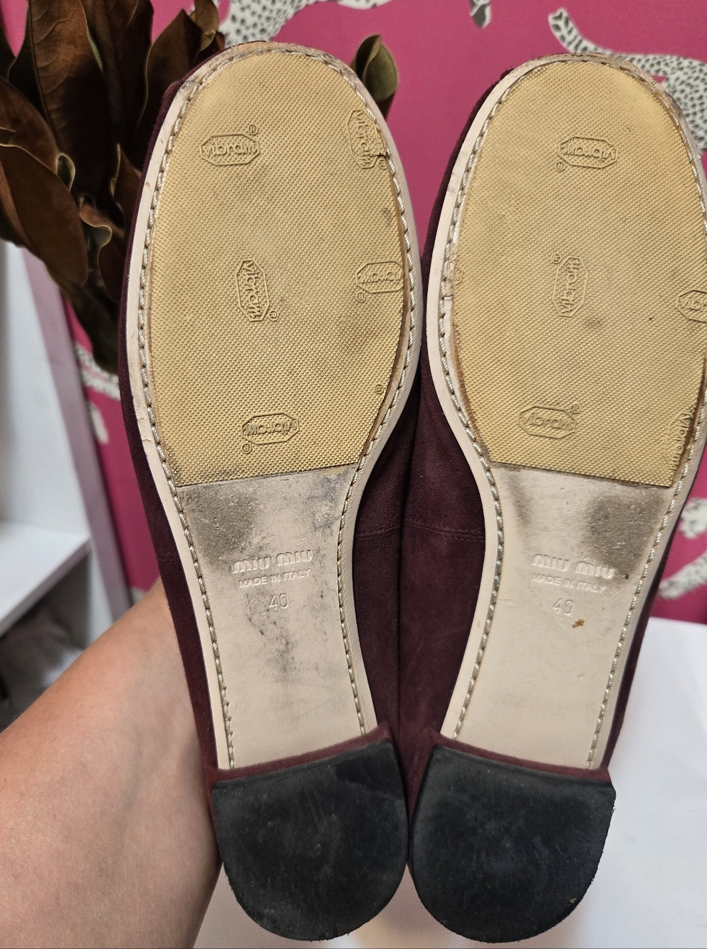 Miu Miu Embellished Burgundy Suede Women's Ballet Flats Loafers Size 40 IT 9 US - Picture 8 of 11